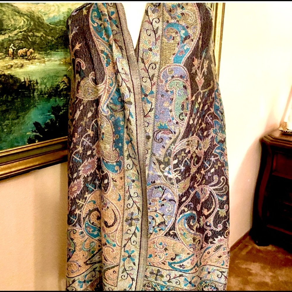 Pashmina Multicolored Luxury Silk Paisley Wrap Shawl